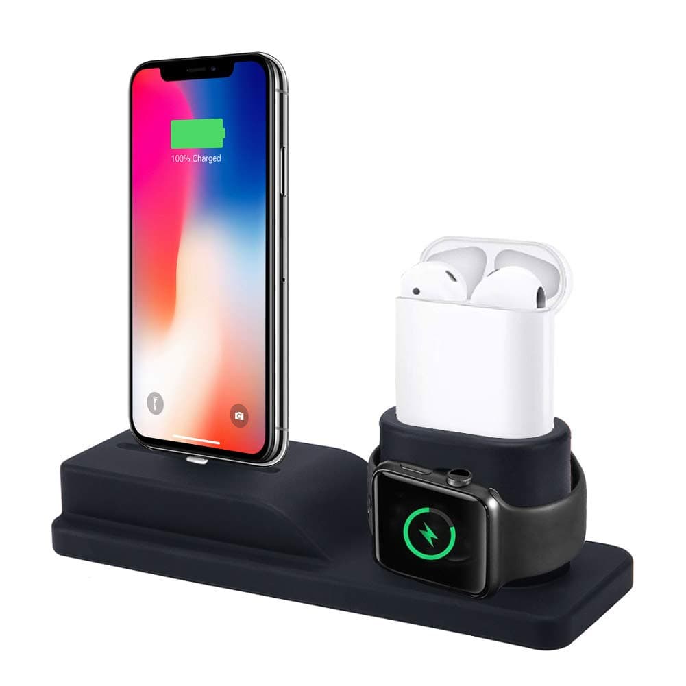 Charging Stand Compatible for Apple Watch, ECZO 3 in 1 Charging Station Silicone for iPhone X/ 8/8 Plus/ 7/7 Plus for Apple Watch Series 1/2/3 and for Airpods (Not Include Cable & Adapter)