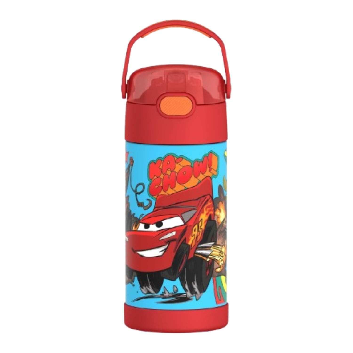 THERMOS FUNTAINER Water Bottle with Straw - 12 Ounce - Kids Stainless Steel Vacuum Insulated Water Bottle with Lid, Cars