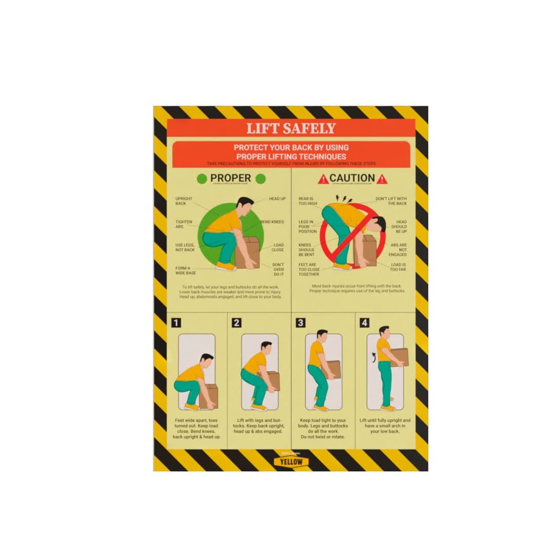 Yellow Safety - Workplace Safety Poster - Non-Lamintated, 12 x 16 (Lifting)