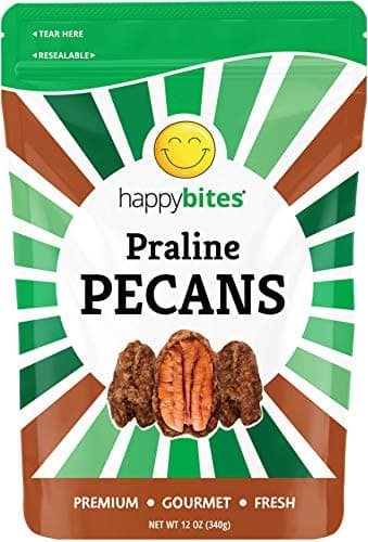 Happy Bites Praline Pecans - All Natural Candied Pecans - Gourmet - Resealable Pouch Bag (12 oz)
