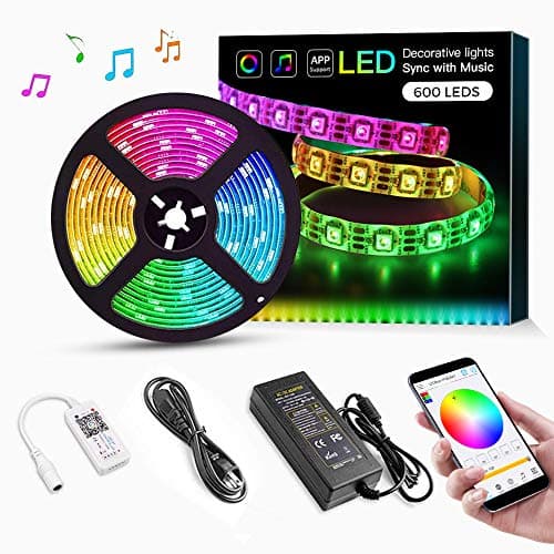 RGB LED Strip Lights, 16.4ft 12V Smart LED Strip, SMD 5050 300 LEDs Color Changing Tape Lights Kit with Bluetooth Controller for Room Lighting, Flexible Music LED Strip Lights for Home Decoration