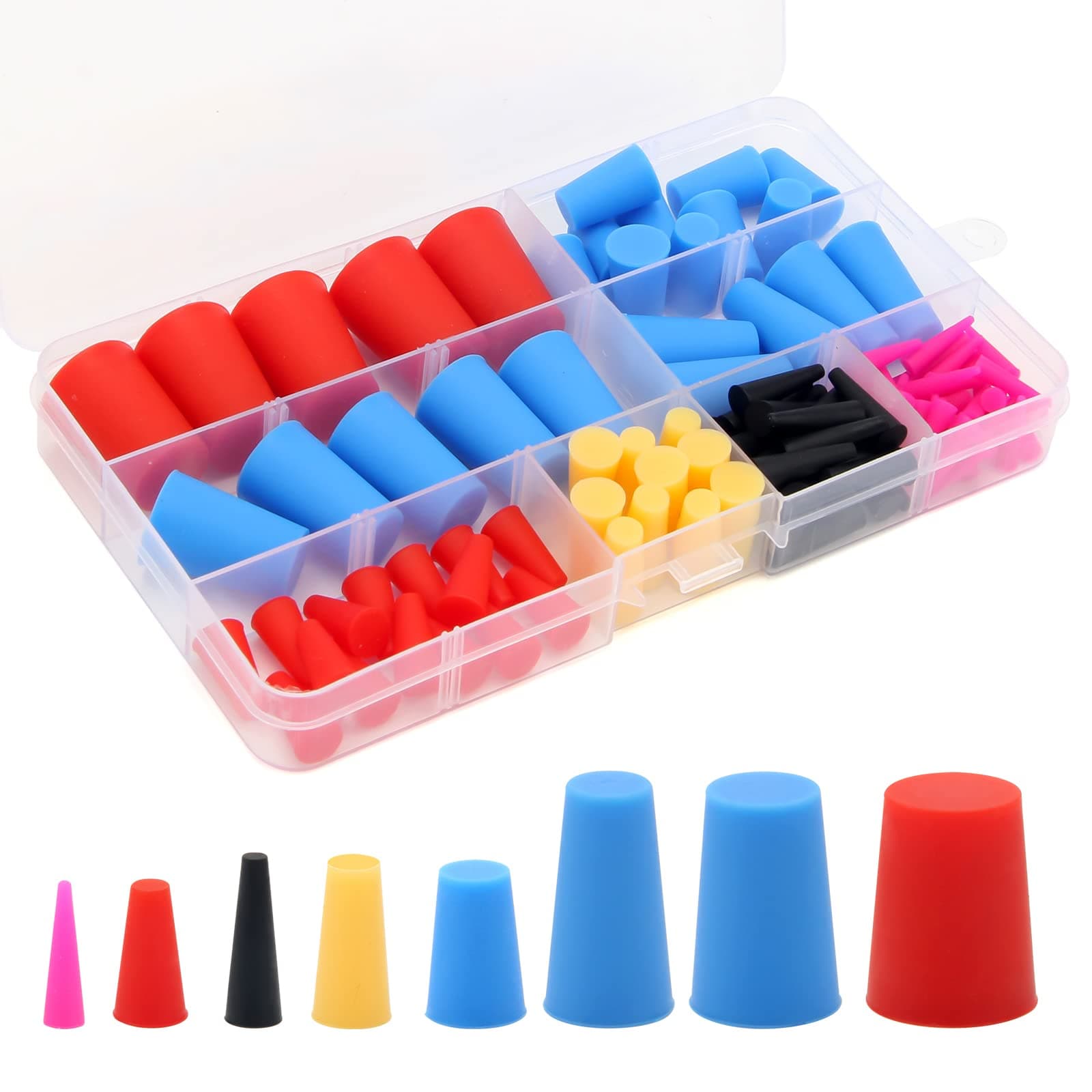 110PCS Silicone Rubber Tapered Plug, Coldairsoap High-Temperature Resistant Rubber Stoppers 8 Size 1/16" to 5/8" for Hole Plugs, Spraying, Coating, Painting Protection