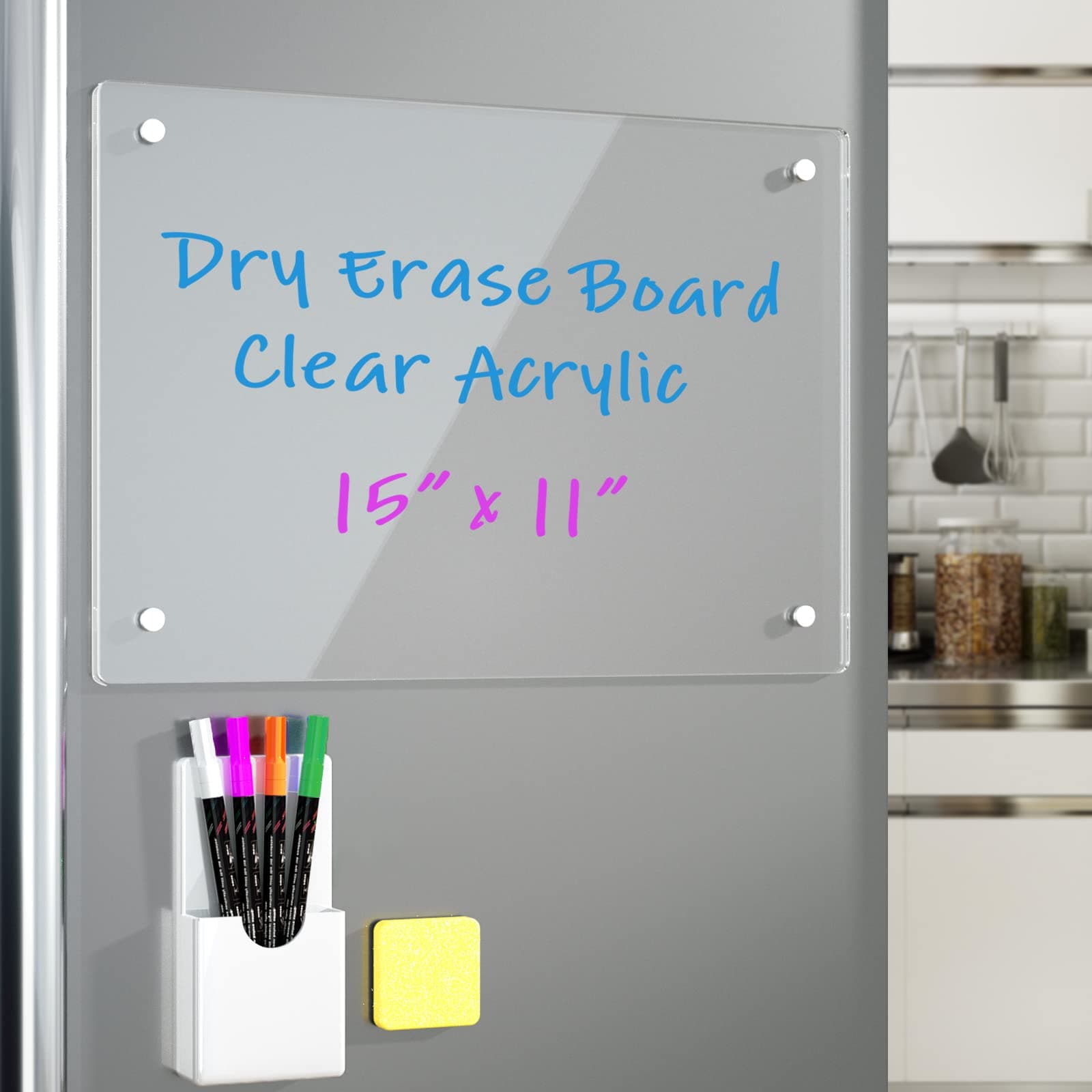 ChicRosa RR RAXMIN Acrylic Note Board Refrigerator Dry Erase Board Magnetic Clear 15”x11" Includes 4 Dry Erase Markers