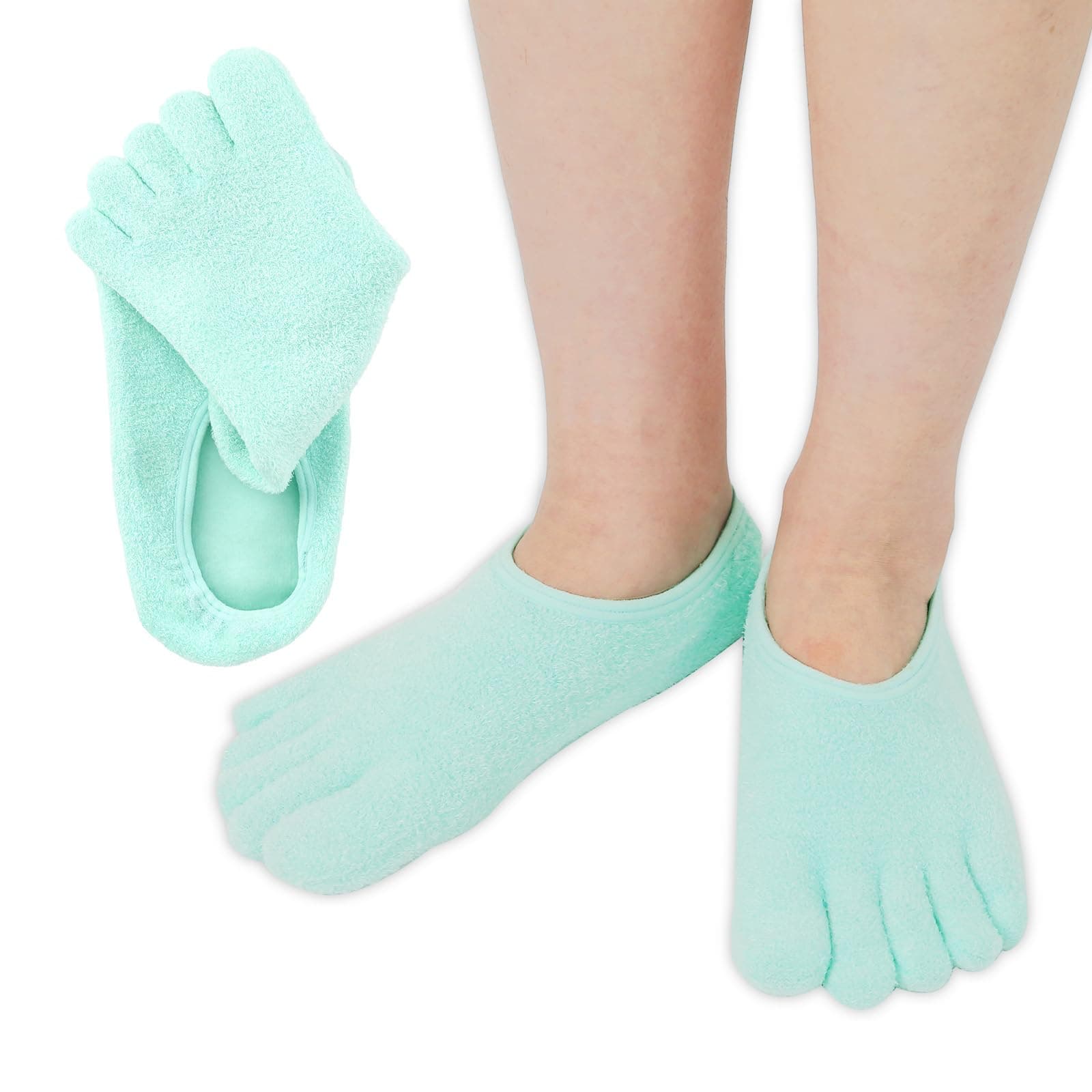5-Toe Gel Moisturizing Socks for Dry Cracked Heels - Aloe & Shea Infused Hydrating Foot Care, Soft Fuzzy Spa Socks for Women & Men (Large)