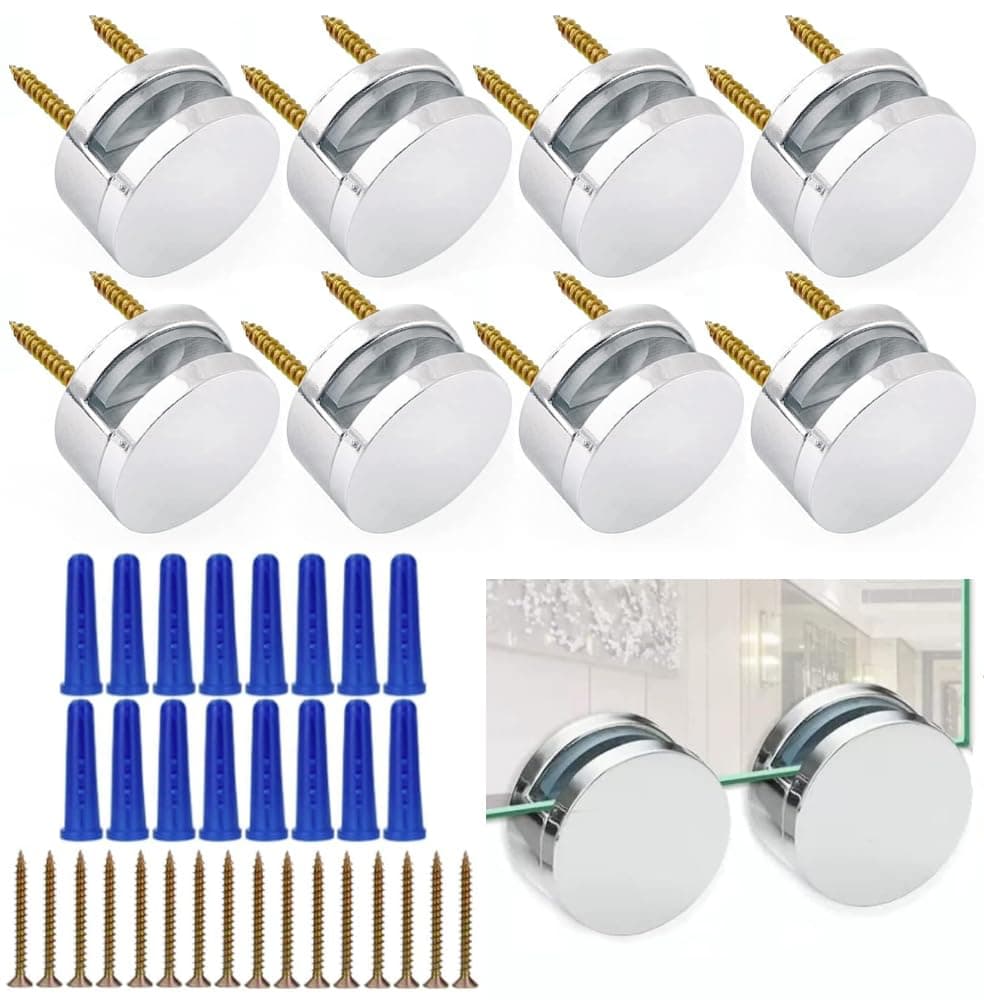 AccEncyc Upgraded 3-5mm Frameless Mirror Mounting Hardware 8 Pack Dual-Screw Fixing Mirror Mounting Kit with Heavy Duty Long Screws and Anchors