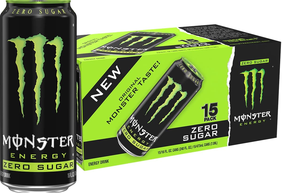 Energy Zero Sugar, Green, Original, Low Calorie Energy Drink, 16 Fl Oz (Pack of 15)