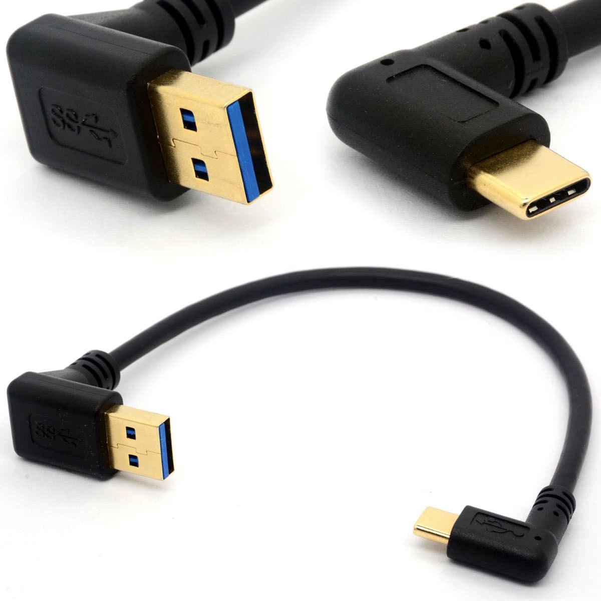 Gold Plated Angled USB C Cable Extension 90 Degree Type C to USB 3.0 Up Angle Male Converter Data Sync USB-C Adapter cord(90°Type C-USB A Right) (USB 3.0 Up)