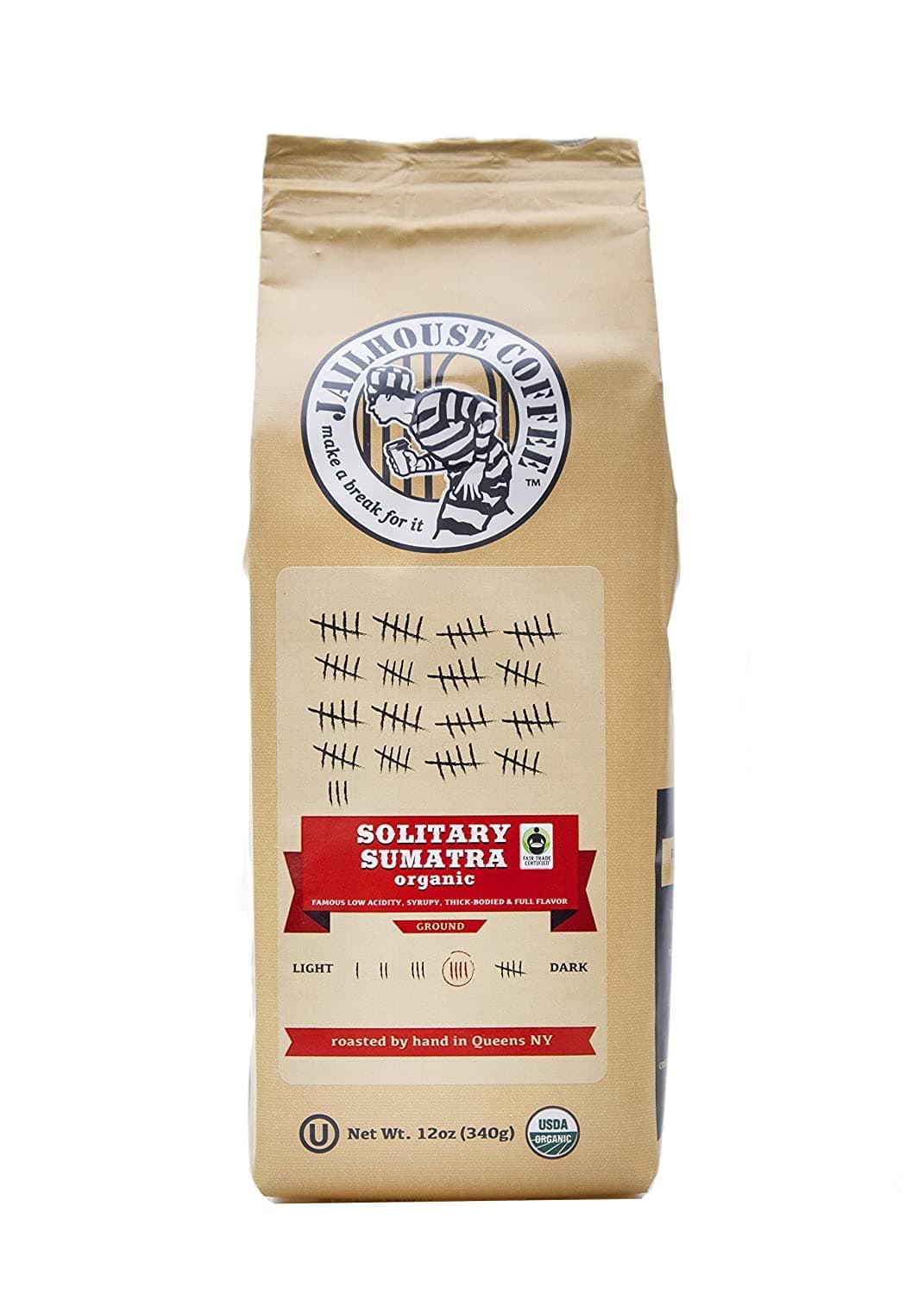 Jailhouse Coffee - Sumatra Breakout Blend, Premium Medium Roast (12 oz.) - Smooth Notes of Syrupy, Earthy Richness - Organic, Non-GMO, Kosher - Percolator, Drip, French-press, or Cold Brew (Ground)