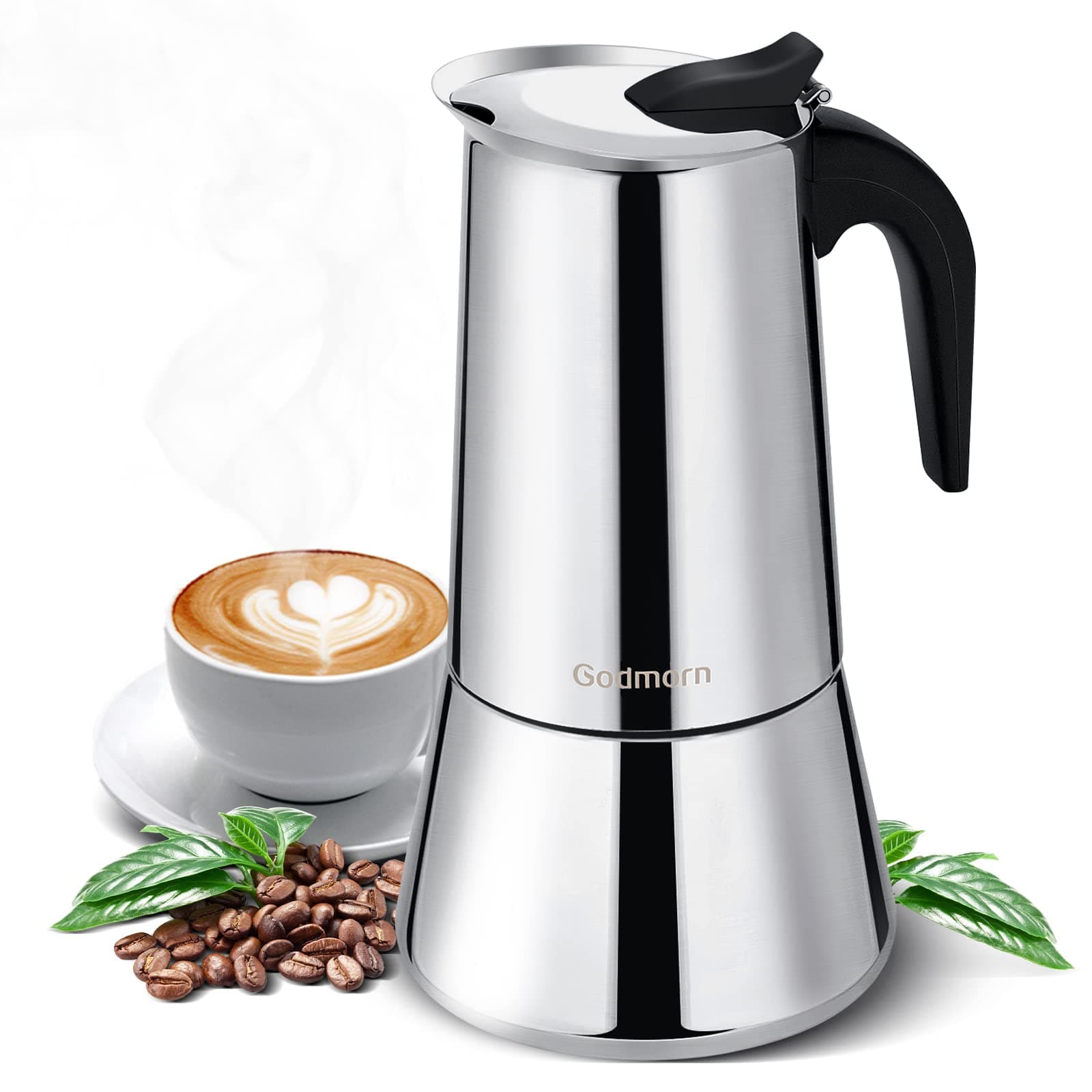 GodmornStovetop Espresso Maker, Moka Pot, Percolator Italian Coffee Maker, 600ml/20oz/12 cup (espresso cup=50ml), Classic Cafe Maker, stainless steel, suitable for induction cookers