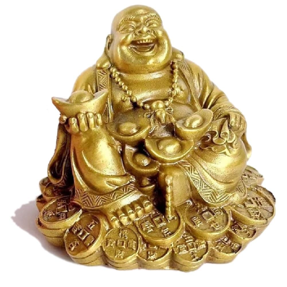 SMRTHMRT Feng Shui Decor Laughing Buddha Statue Maitreya Figurine Carrying Money Bag Happy Buddha for God Luck Brass Sculptures Home Decorations (Small)
