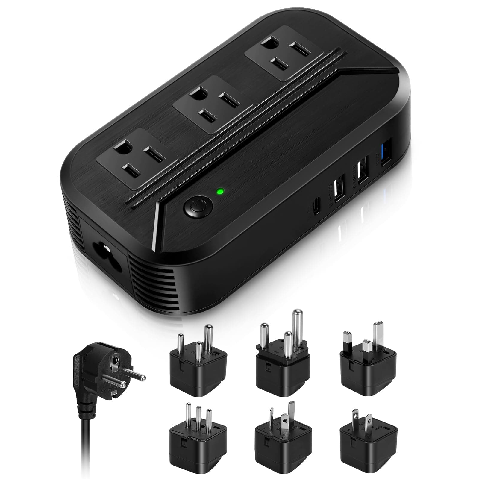 Voltage Converter 2300W International Power Converter Step Down 220V/240V to 110V/120V Travel Adapter w/ 3 USB + 1 Type C+ 3 AC Outlets + 7 Worldwide Plug Adapter for EU/US/AU/IT/UK/India/South Africa