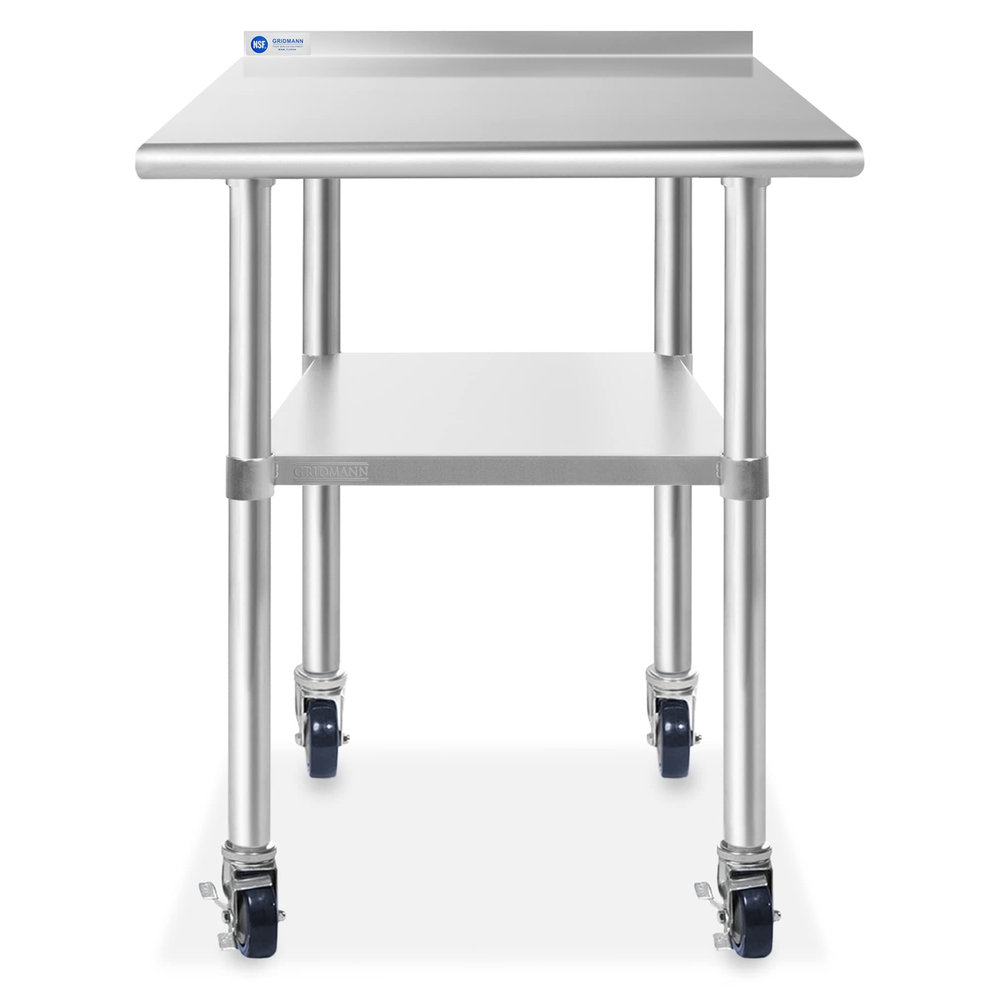 GRIDMANN Stainless Steel Table 30 in. x 24 in., NSF Commercial Kitchen Prep & Work Table w/Backsplash and Wheels
