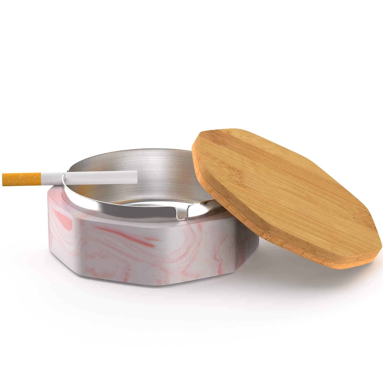 SEA or STAR Ceramic Geometric Ashtray with Lid Windproof Home or Outdoor Ashtrays for Cigarettes (Pink)