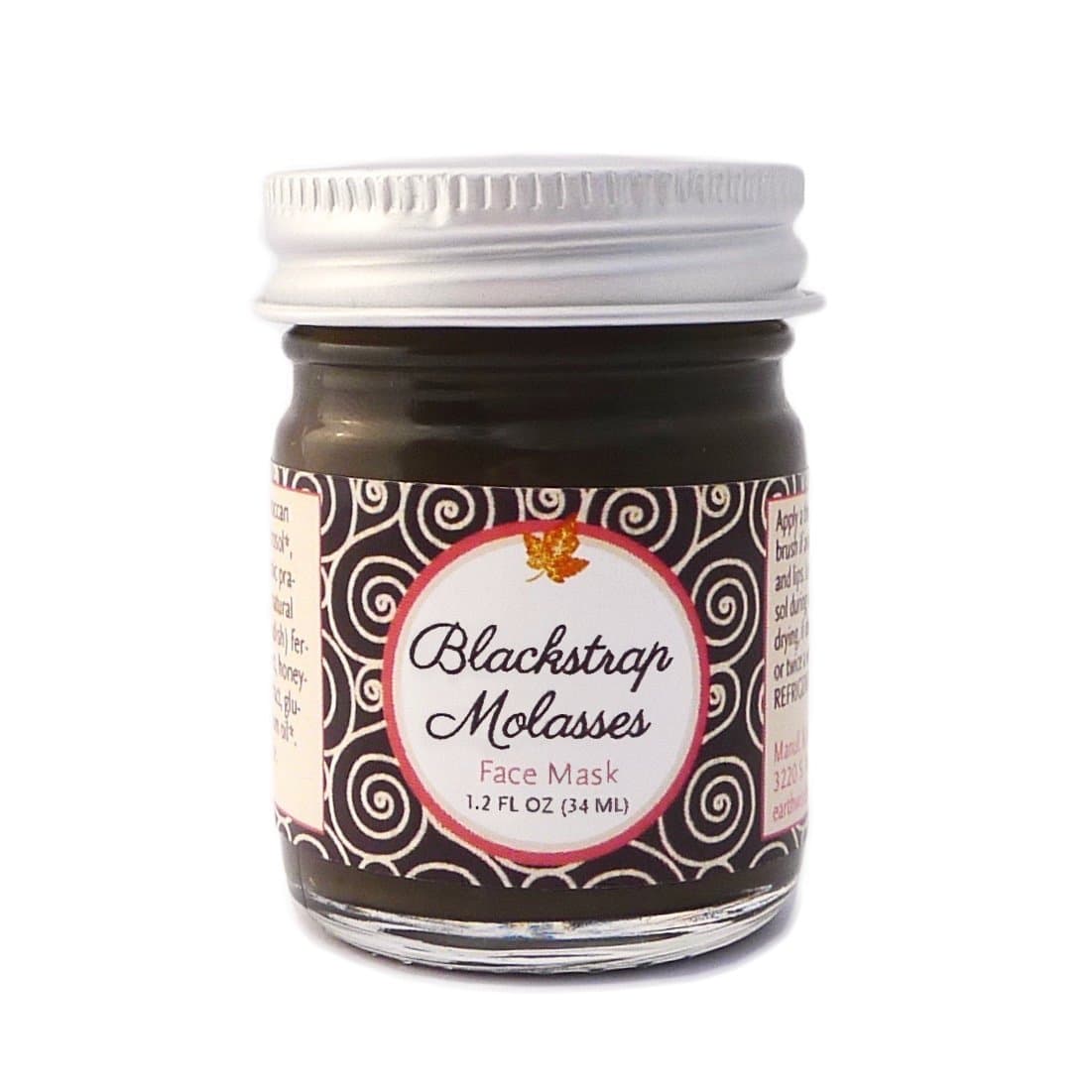 Organic Blackstrap Molasses Moor Mud Face Mask with Moroccan Red Lava Clay, Rose Hydrosol, Geranium, Pracaxi Oil; Vegan, Exfoliating, Acne Reducing (1.2 fl oz)