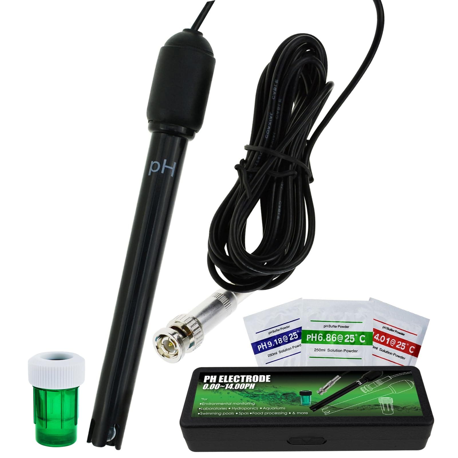 Long Body pH Electrode with BNC Socket Probe 300cm Cable 0-14pH for pH Meter, pH Controller pH Device Economical Sensor