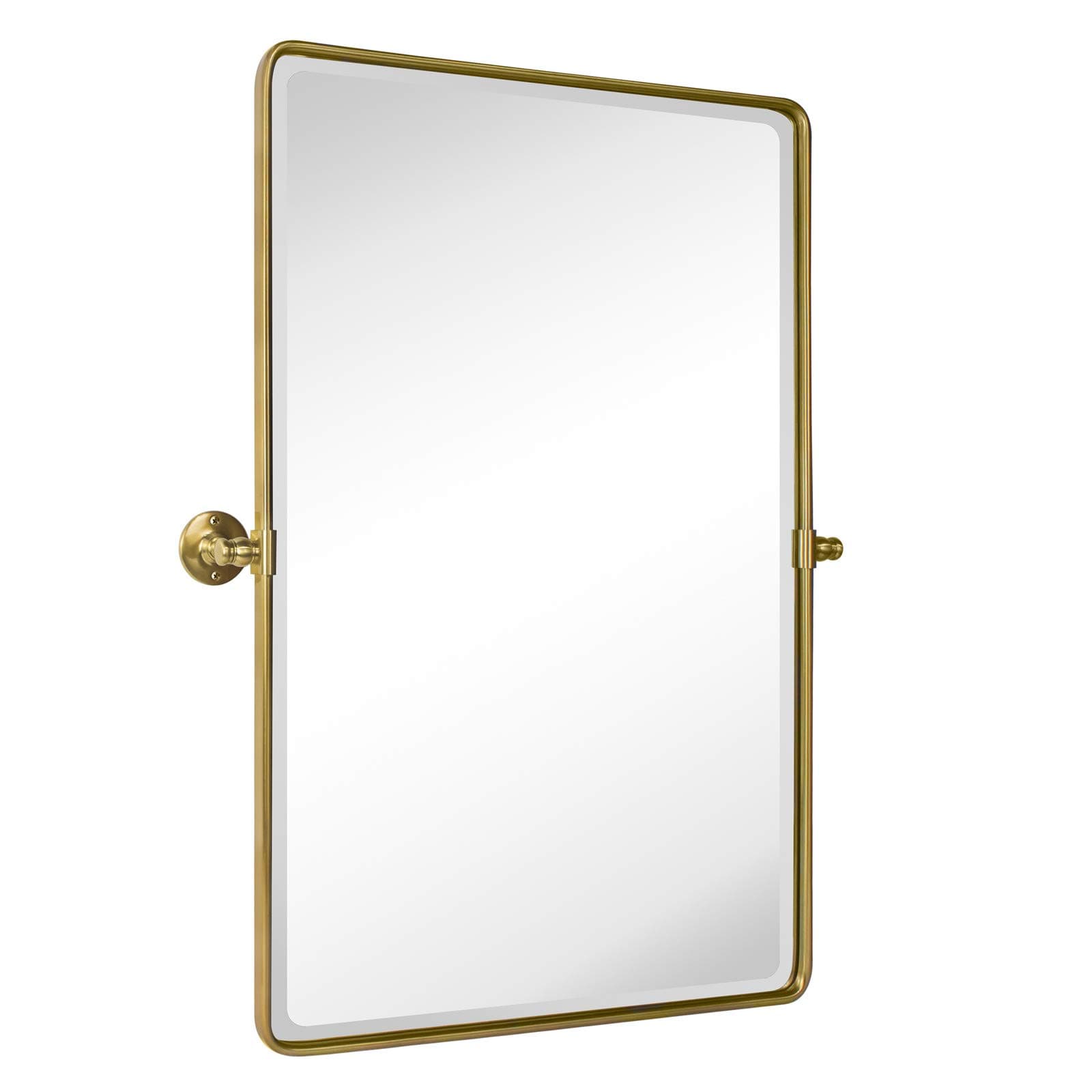 TEHOME Gold Pivot Rectangle Bathroom Vanity Mirrror Farmhouse Tiltable Rounded Metal Framed Pivoting Bathroom Mirror with Beveled Mirrror, Overall 26.91 x 35 inches (Mirrror 23 x 35 inches)