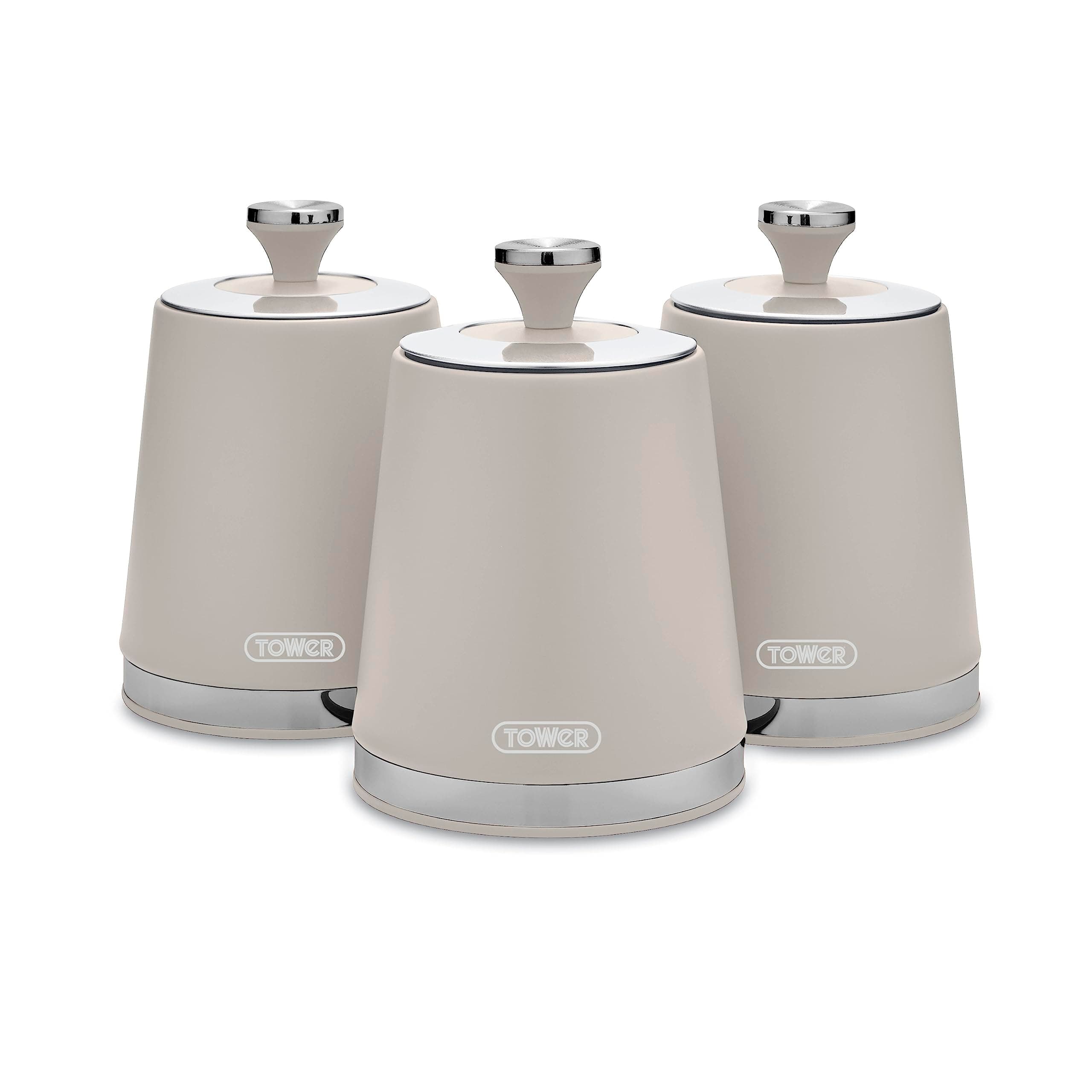 Cavaletto Set of 3 Storage Canisters, Canisters for Tea/Coffee/Sugar, Carbon Steel, Latte
