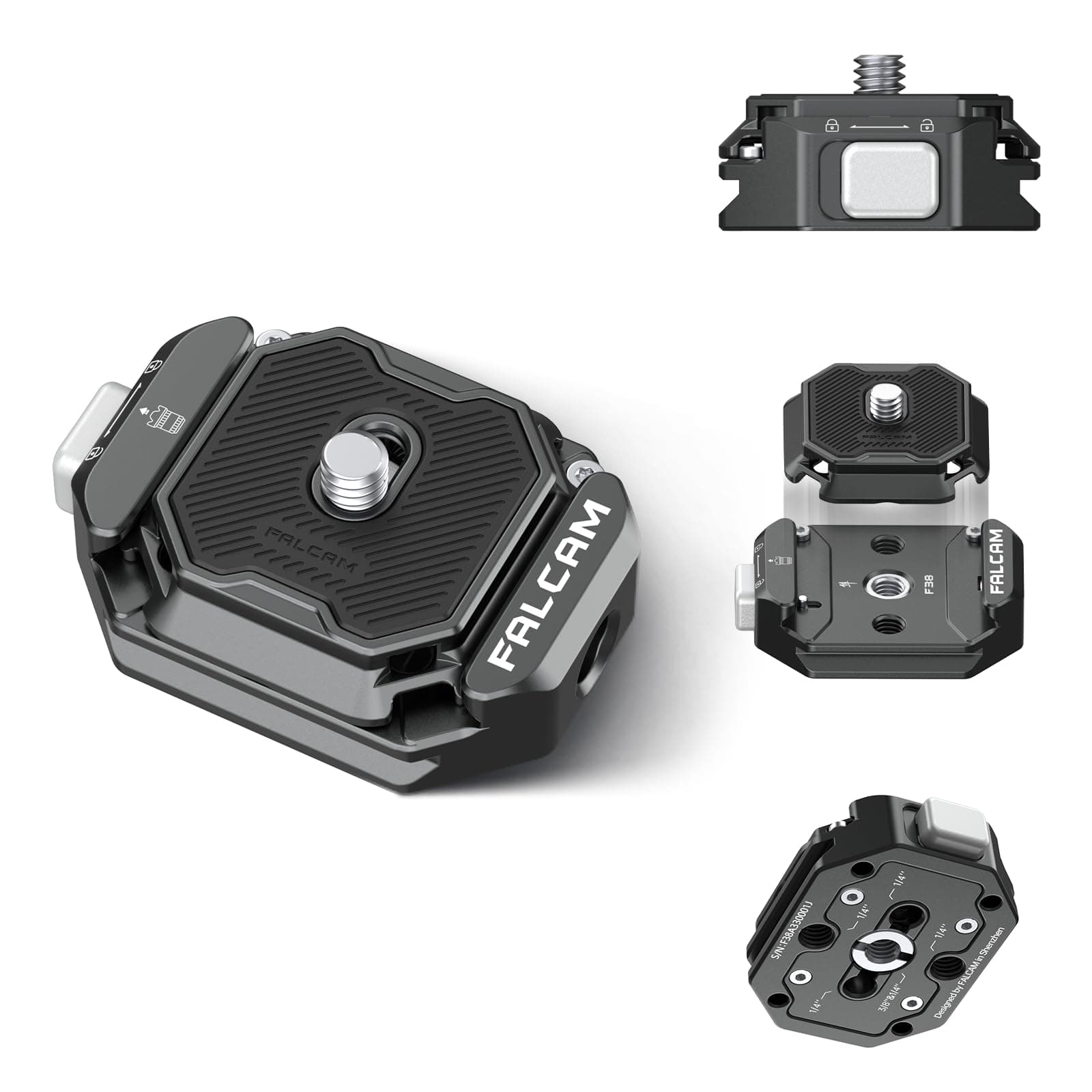 FALCAM Multi-Hole F38 Quick Release Plate,38mm Camera Mounting Adapter w 1/4" to 3/8" Screw Thread,Aluminum Quick Release System QR Plate Kit,Fits for Sony Canon Tripod Monopod DSLR Stabilizer Slider