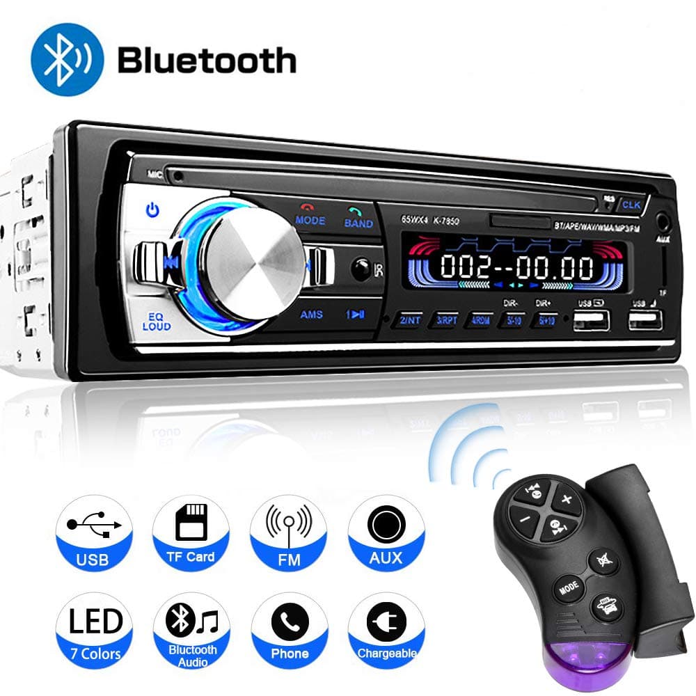 Wysgvazgv Car Radio Audio with 2 USB Port Bluetooth Car Stereo 4 x 65W Car Audio FM Radio Digital MP3 Player USB/SD/AUX Hands Free Calling with Wireless Remote Control 7 Color Lights