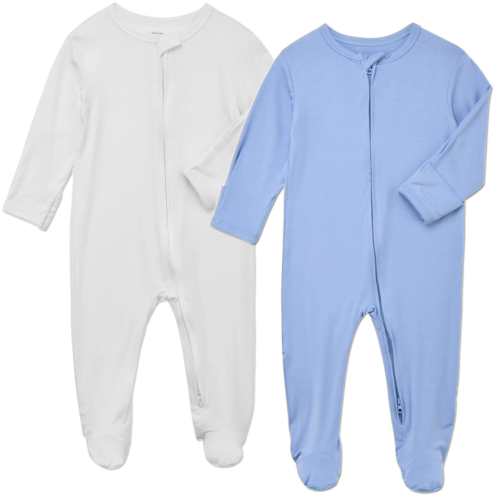 Aablexema Baby Footie Pajamas Zipper - Rayon from Bamboo Infant Footed Pjs with Mittens Sleepwear Jammies