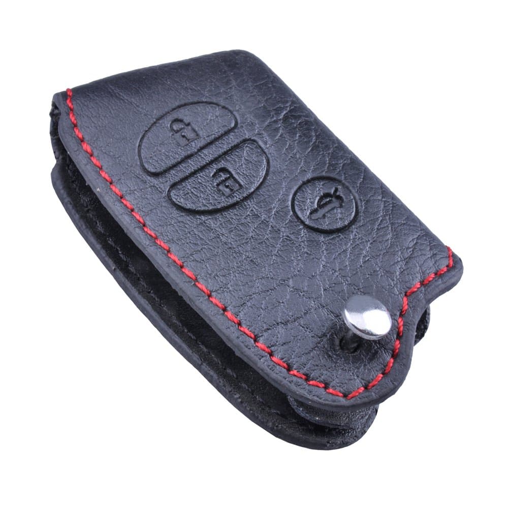 Black Genuine Leather Remote Key Chain Case Holder replacement for TOYOTA Camry Highlander Land Cruiser Avalon Prius Red Stitching 3 Button
