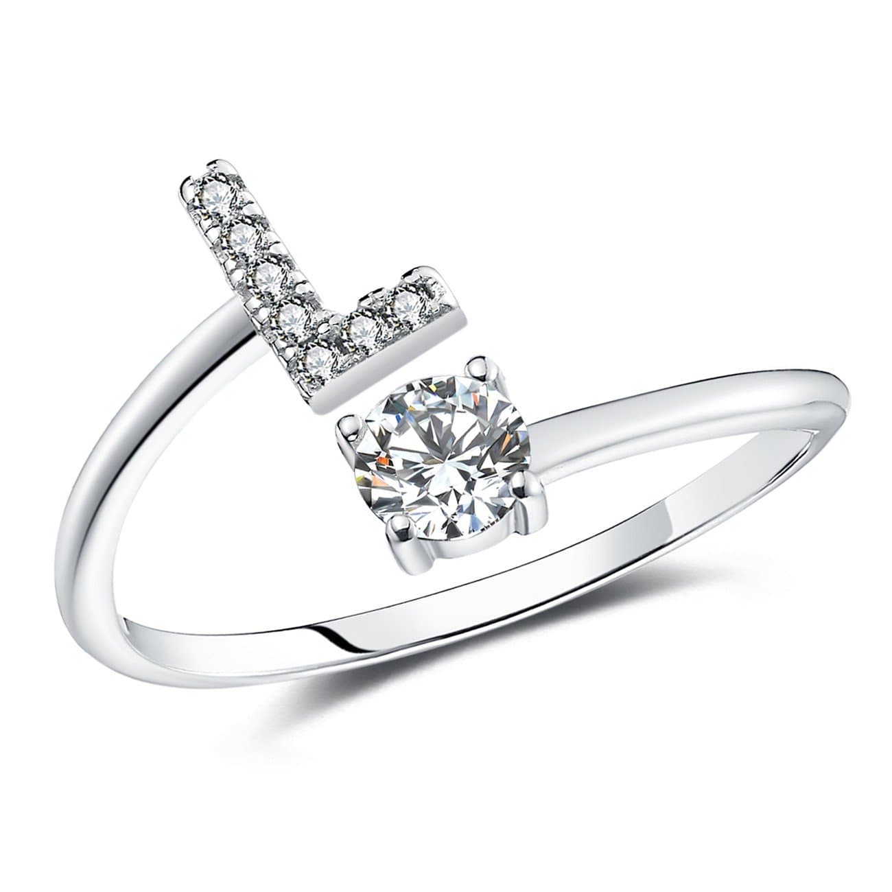 Faurora Rings for Women Initial Ring Letter Ring A-Z Adjustable Silver Rings Women Rings Size 6-11 Gift Set L