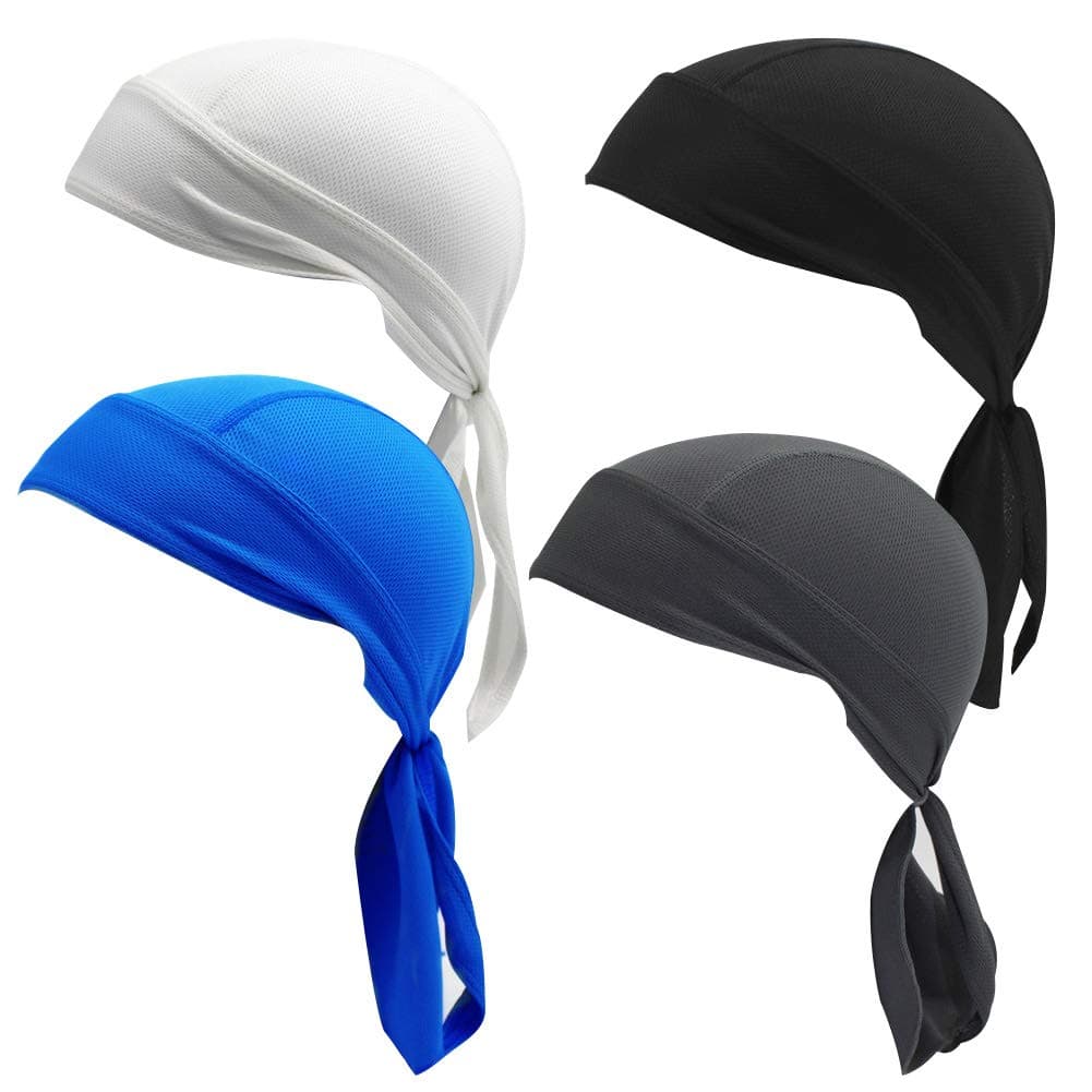 4 Pack Sweat Wicking Cycling Beanie Caps Skull Caps Helmet Liner Cooling Caps Chemo Caps Quick Drying Pirate Hats Bandana Head Wrap Do Rags Dry Fit Running Hat For Men Women Motorcycle Hiking