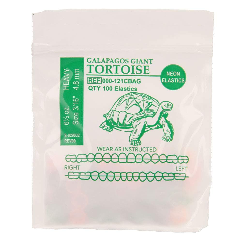 American Orthodontics Elastics Wildlife Tortoise | Assorted Neon, Heavy, 6.5 Oz, 3/16" Size, 75 Packs Per Box, 7,500 Total | Made in The USA | Neon Colors, Top Quality Latex Tubing