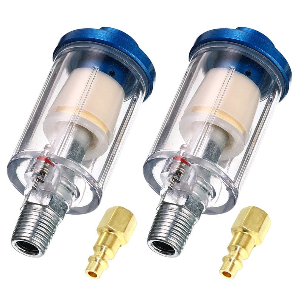 beduan Water Oil Separator Filter, 1/4" NPT Male and Female Thread Spray Gun Filters Air Line Compressor Fitting (Pack of 2)