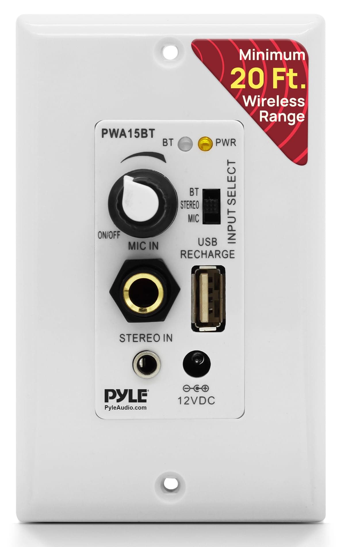 Pyle In-Wall/Wall Plate Amplifier Sound Control, Aux Input & Microphone Input PWA15BT
