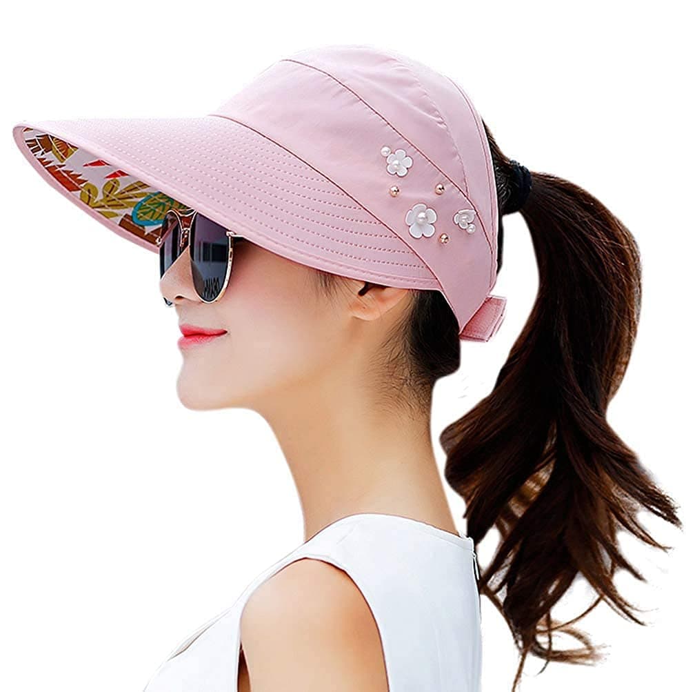 Sun Visor Hats for Women UV Protection Wide Brim Summer Cap for Girls Hat UV Protection Breathable Casual Beach Hat, Sun Protection Cap for Women (Pink)