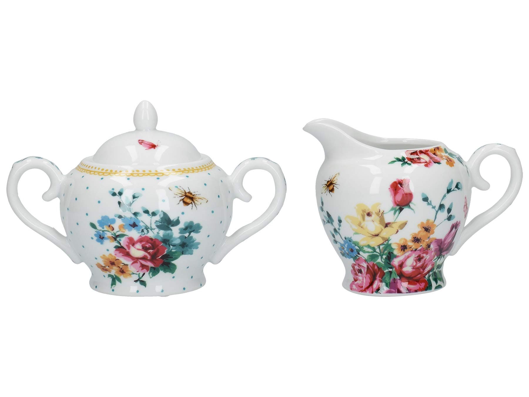 Bohemian Spirit Sugar Bowl and Creamer Jug, Porcelain, White, 2-Piece Set