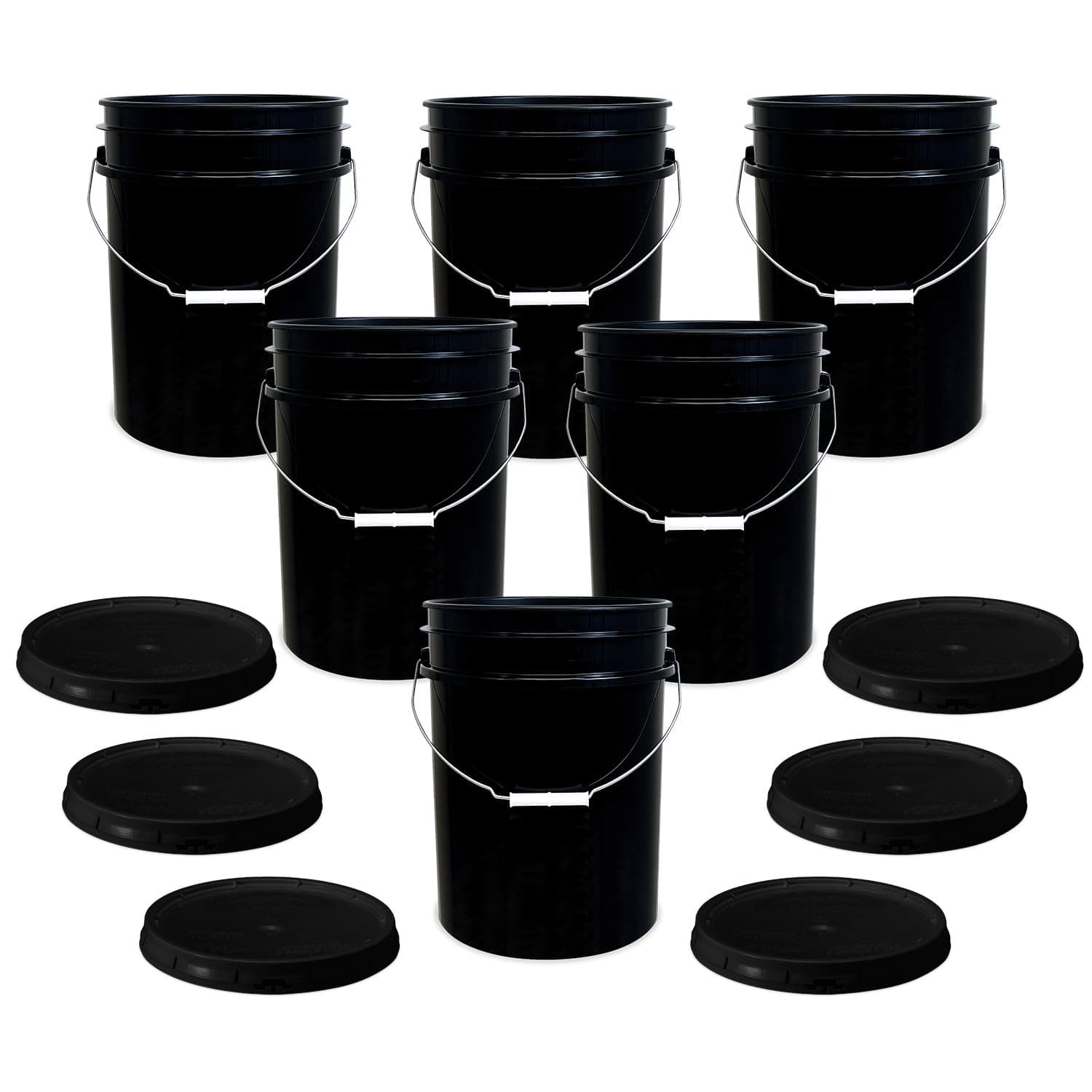 5 Gallon Bucket with Airtight Lid | Made in USA | Food Grade | Heavy-Duty Premium HPDE Plastic | Durable 90 Mil All Purpose Pail | Easy Stack and Store | BPA Free | 6 Count