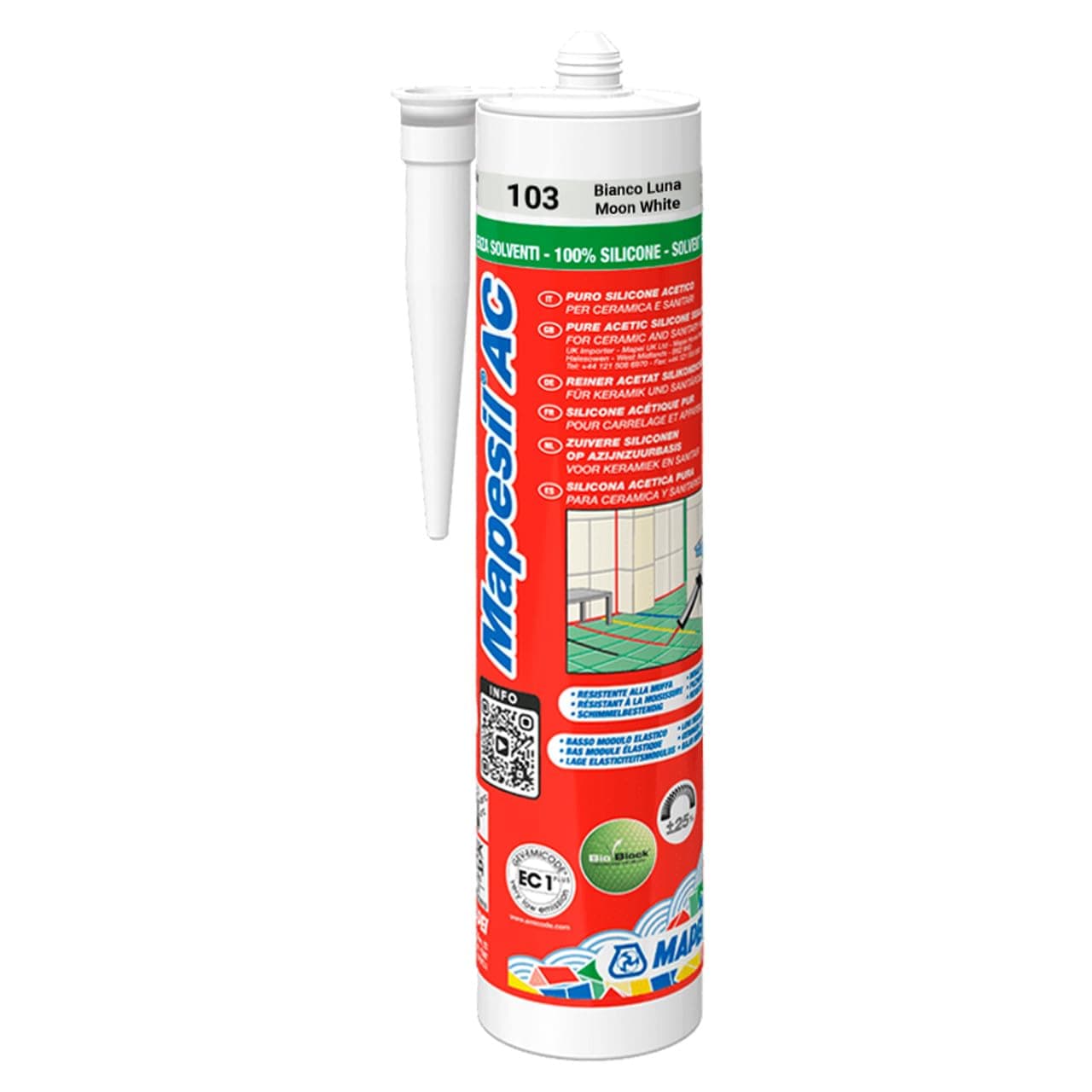 mapesil AC mould resistant silicone sealant cartridge 310ml (1, White)