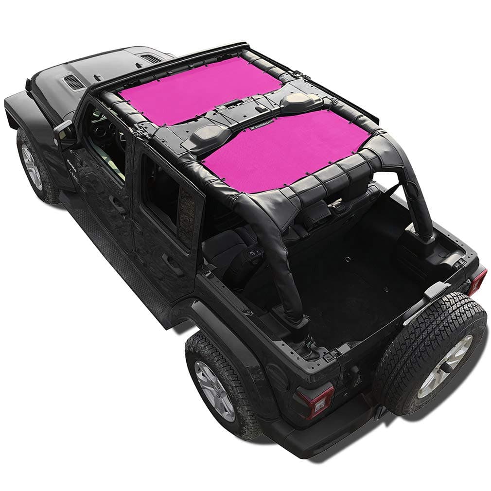 ShadeideaSun Shade Top Compatible with Jeep Wrangler JL Unlimited (2018-2023) 4 Door Front and Rear 2 piece-Pink Mesh Screen Sunshade JLU Top Cover UV Blocker with Grab Bag -10 Year Warranty