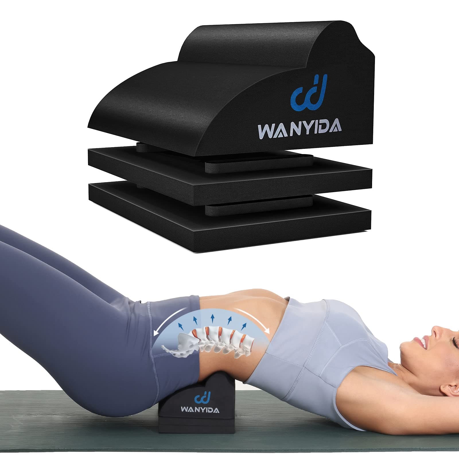 Wanyida Lumbar Orthotic Traction Roll Device, Lower Back Stretcher For Pain Relief, Decompression, 3 Height Adjustable Stretcher, Chiropractic