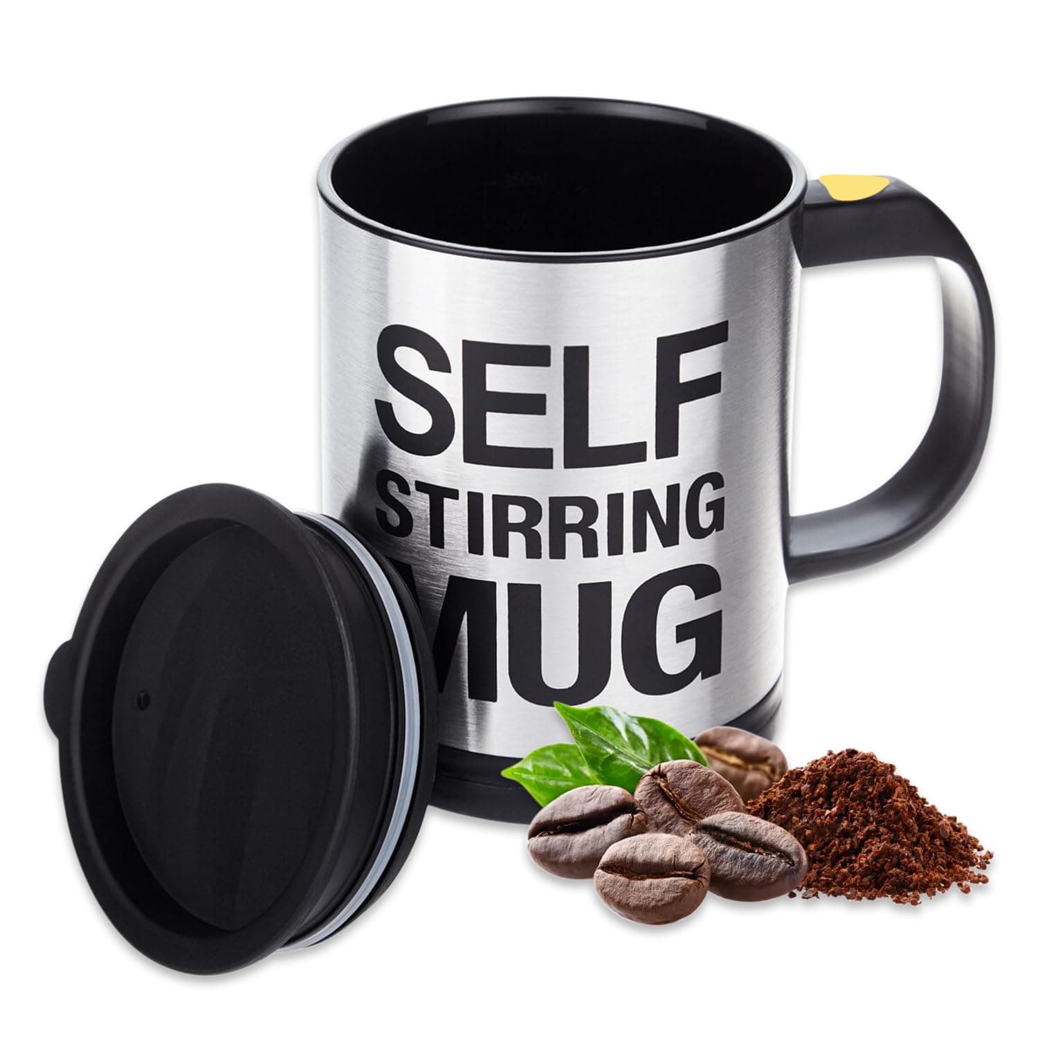 AEX Self Stirring Mug | Coffee Tea Mug | Electric Stainless Steel Automatic Mixing Spinning Cup with Lid 450ml | Best Gift for Men Women Kids (Black)