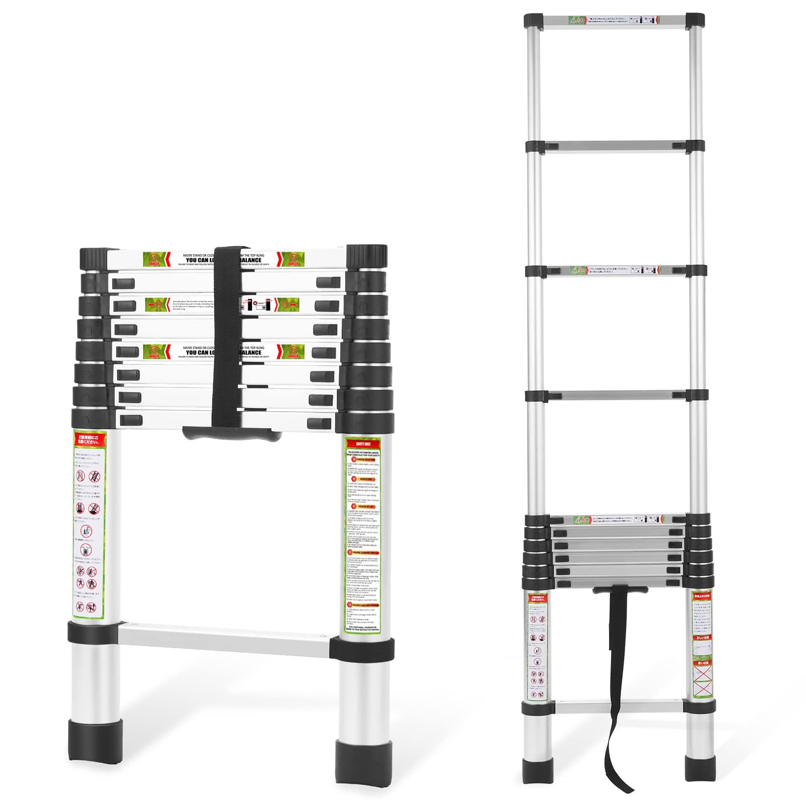 RIKADE Telescoping Ladder 8.5FT & Attic Ladder, Heavy Duty Aluminum with Non-Slip Feet, 330lb Capacity for RV, Attic, Roof & Multi-Surface Use
