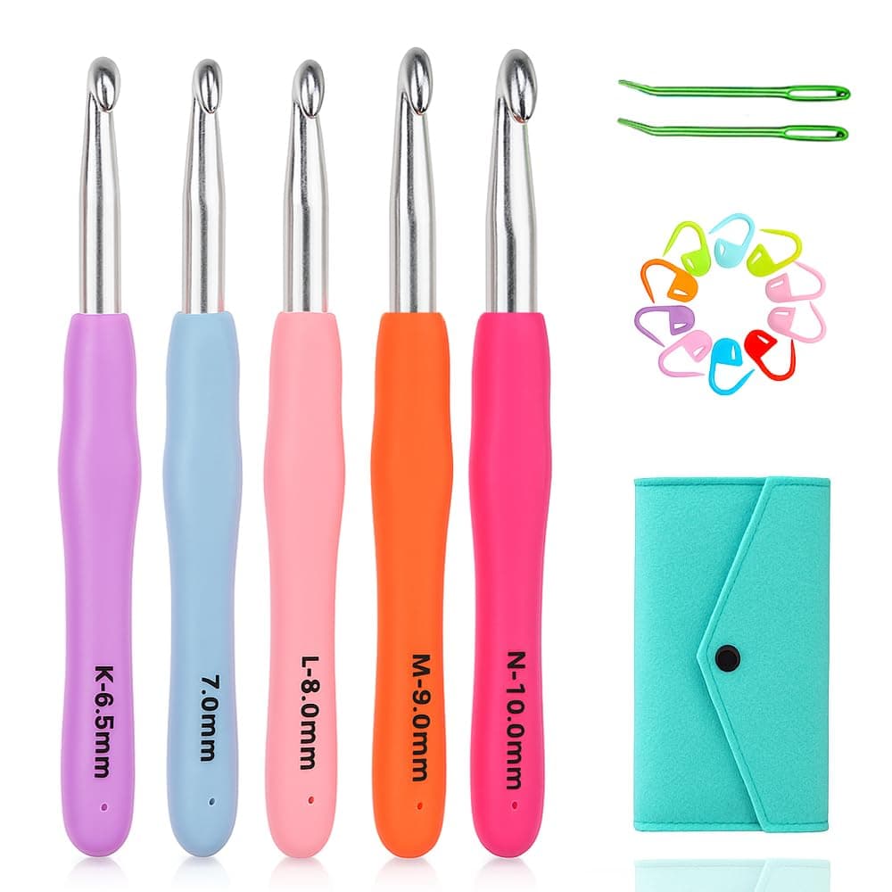 Large Ergonomic Crochet Hooks Set 6.5mm 7.0mm 8.0mm 9.0mm 10.0mm (5 Size)