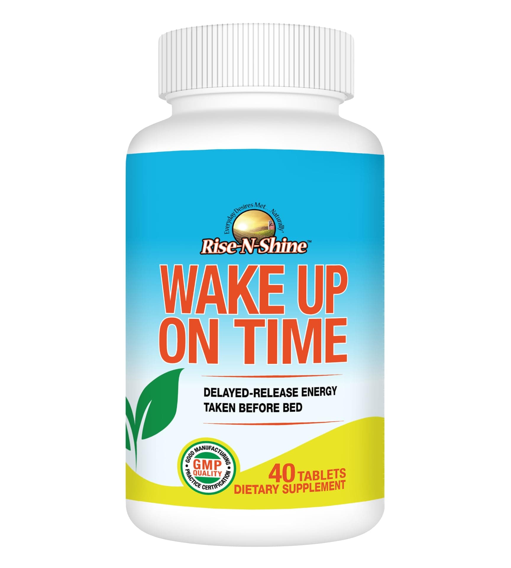 Rise-N-Shine Wake Up On Time Energy Supplement to Help Boost Your Mornings with Alertness & Focus for a Productive Day with Natural Caffeine & More - 40 Tablets