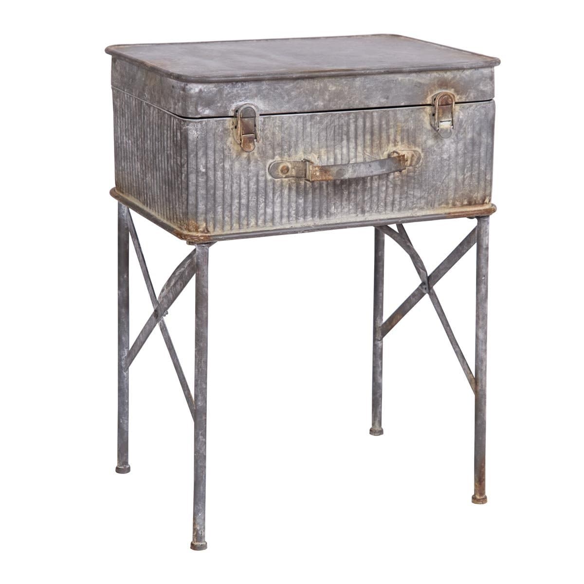 Foreside Home & Garden FFUT01339 Distressed Metal Suitcase Side/End Table