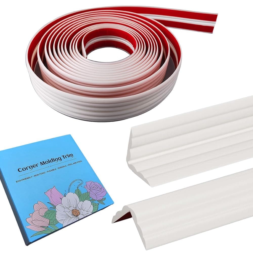 Maydos Inside & Outside Corner Trim, Peel and Stick Wall Molding Trim 3D DIY Decorative Lines for Wall Floor Window Door Ceiling and More,Flexible,Self-Adhesive,1.5in x 16ft, White