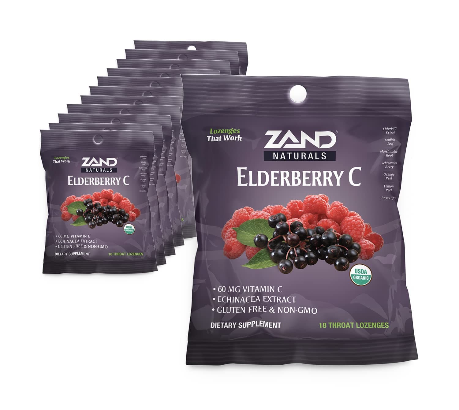 Immunity Elderberry Vitamin C Lozenges, Immune Support Soothing Throat Drops, Elderberry, Vitamin C, Echinacea Extract, No Cane Sugar or Corn Syrup, Gluten Free, Non-GMO (12 Bags, 18 Lozenges)