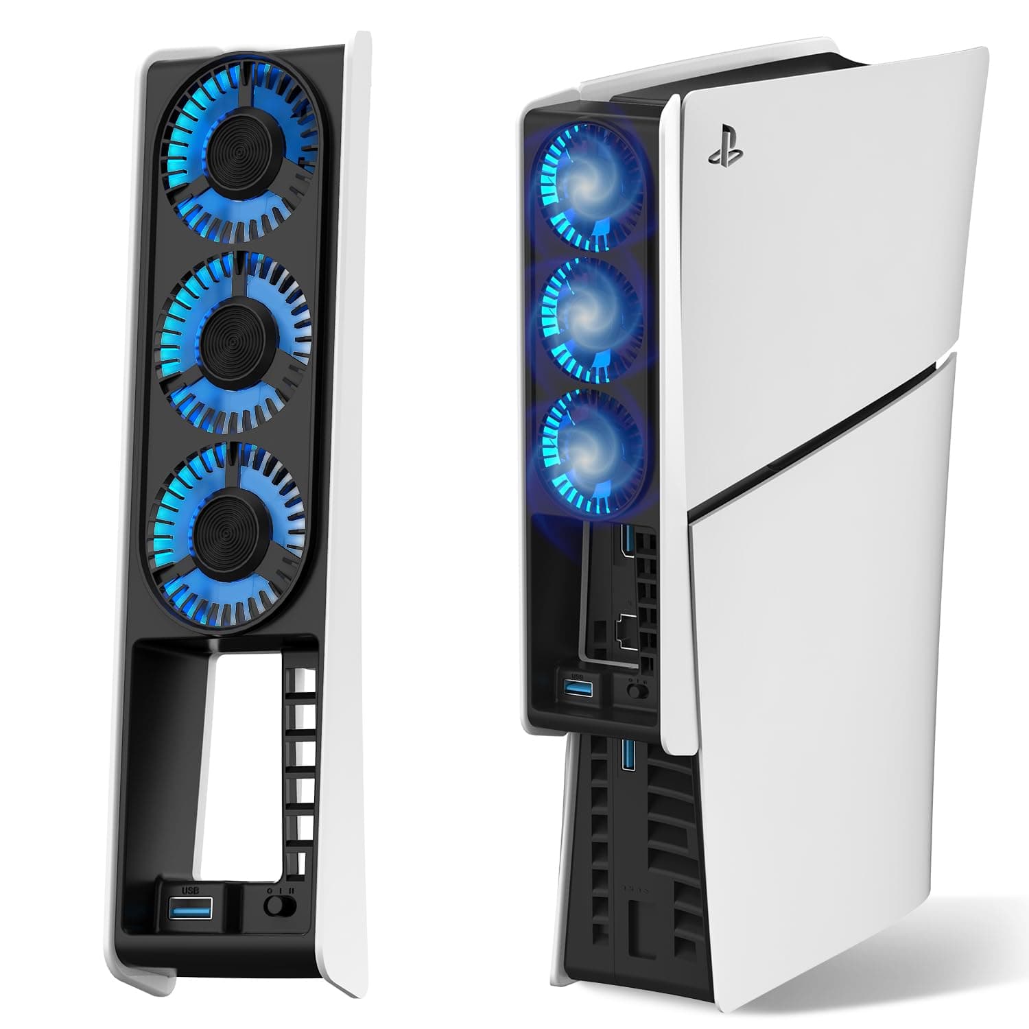 JUSPRO Cooling Fan for PS5 Slim, Upgraded Quiet Cooler Fan with LED Light for Playstation 5 Slim Console/Digital & Discs Edition