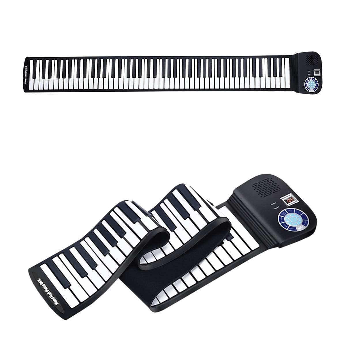 HONEY JOY Roll Up Piano, Portable 88 Key Piano Keyboard, Soft Grade Silicone, Rechargeable Educational Piano with LED Touch Screen, 128 Tones, 128 Rhythms, 15 Demos, Built-in Amplifying Speakers
