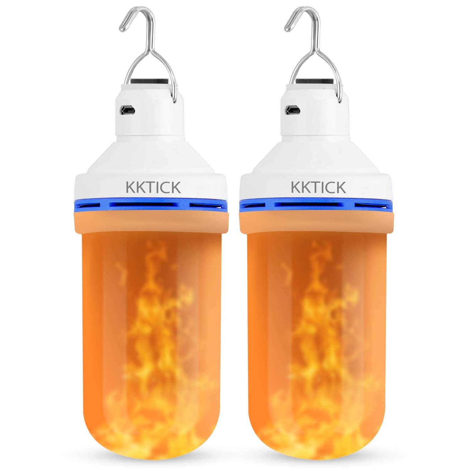 LED Flame Bulb, KKTICK Rechargeable Flame Light Bulb Battery Operated and USB Powered with 3 Modes and Upside Down Feature for Christmas Fireplace Decoration and Tent Lighting