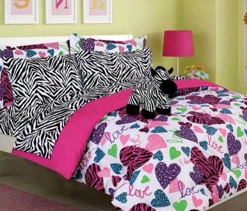 Girls Kids Bedding - Misty Zebra Bed in a Bag Comforter Set -Full