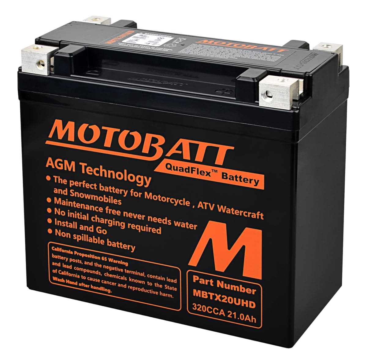Motobatt Battery MBTX20UHD Black 12v 21AH CCA:310A YTX20LBS L:175mm x H:155mm x W:87mm