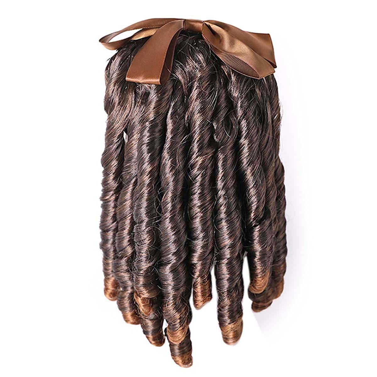 HlpiAMok SPPRANDOM QYUU Regency Ringlet Ponytail Hairpiece with Bow Spiral Curl Synthetic Half Wig Historical Colonial Lady Costume Wig (Light Brown)