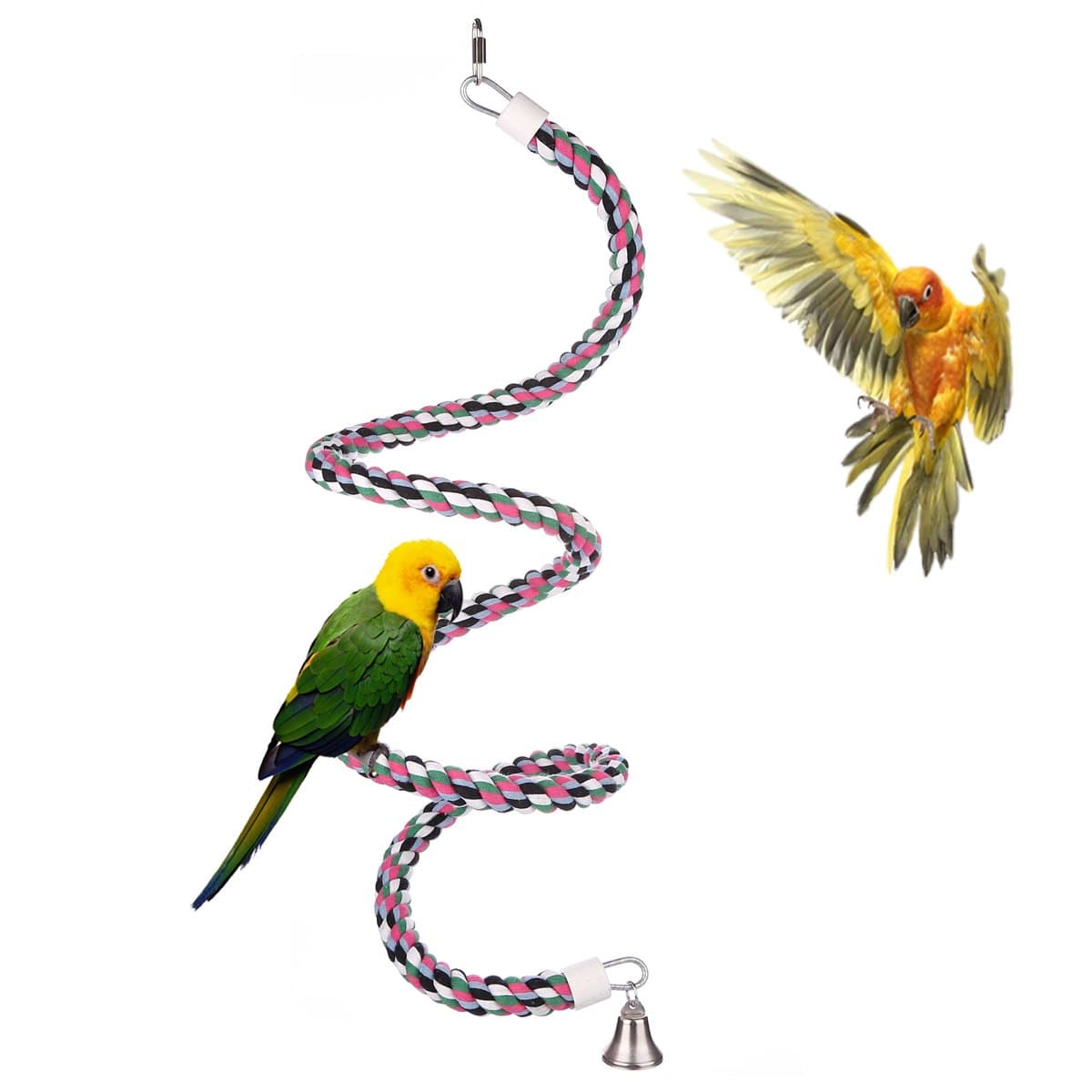 Aigou® Bird Spiral Rope Perch, Cotton Parrot Swing Climbing Standing Toys with Bell (Medium - 65 inch)